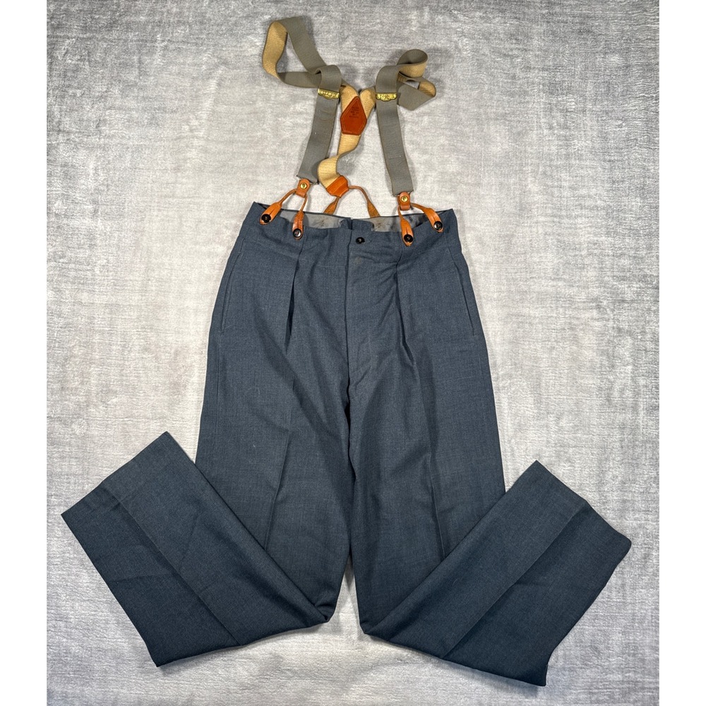 Vintage 1960s Pants Mens Navy Blue Princeton Police Uniform Wool Pleated Hunting